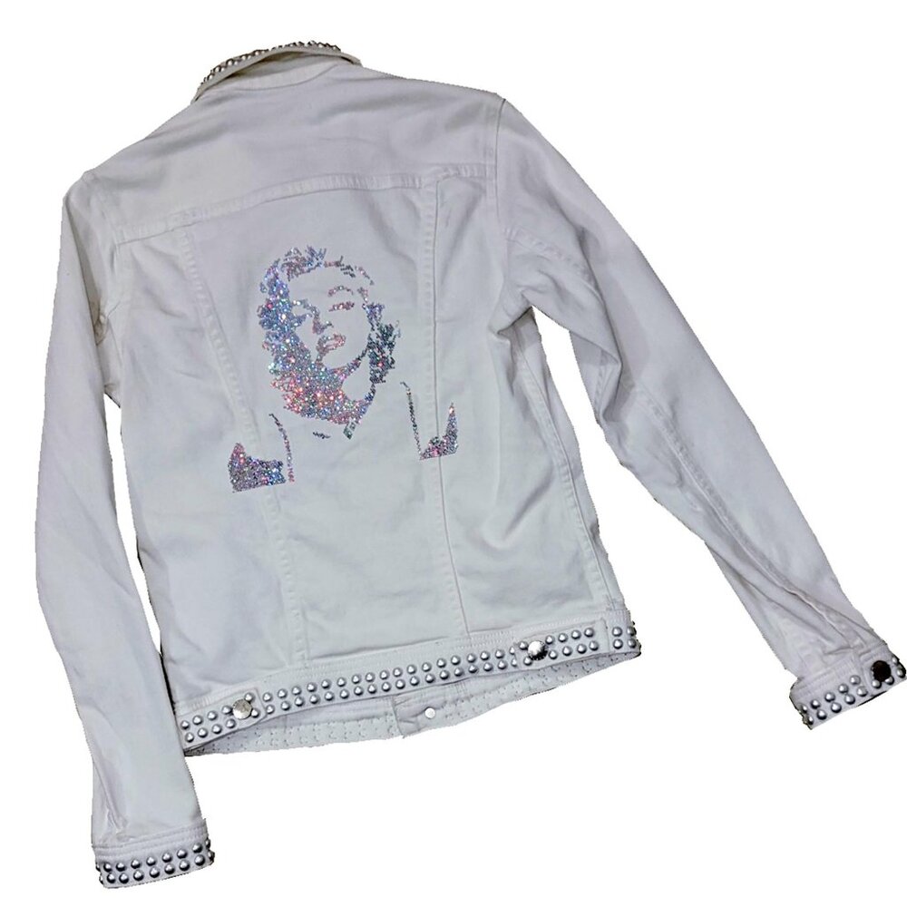 Marilyn Was Here Embellished Women's White Denim Jacket